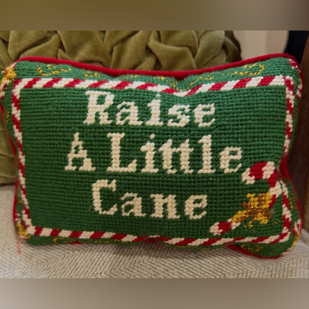 Lands End Festive Green and Red Holiday Pillow